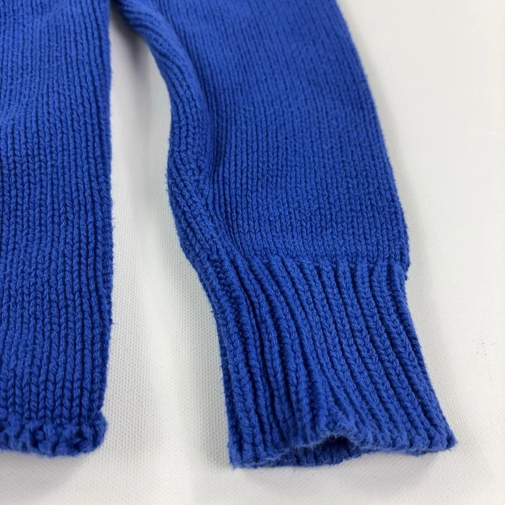 J Crew Sweater Womens XS Blue Mock Neck Fisherman Contrast Trim Knit Pullover